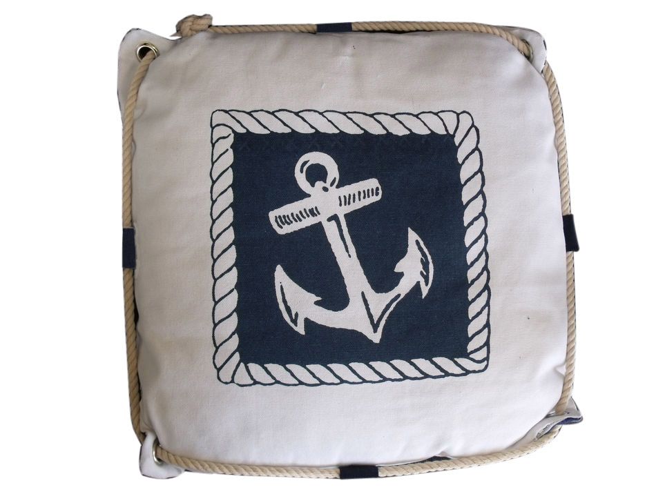 Buy Navy Blue and White Anchor Decorative Nautical Pillow with Rope 15