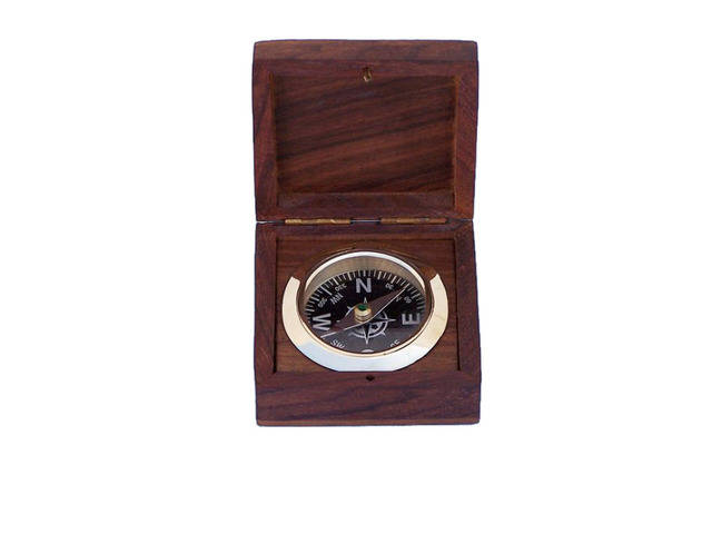 Solid Brass Captain's Triangle Sundial Compass w/ Rosewood Box 3