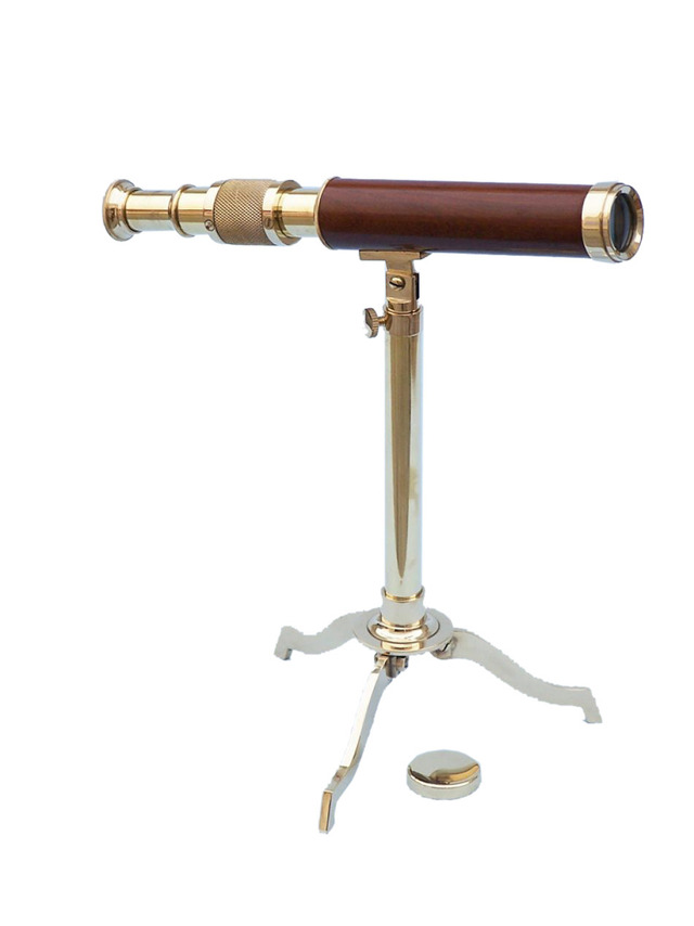 Solid Brass and Wood Telescope on Stand 12  