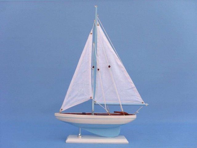 Light Blue PS Sailboat 17 Ship Model   Coastal Decor  