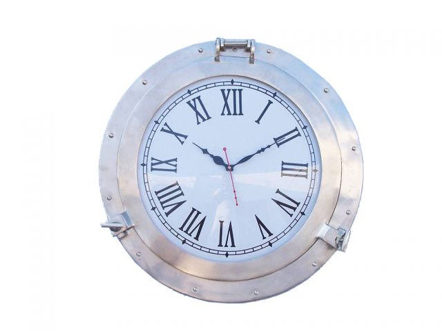 Wholesale Brushed Nickel Deluxe Class Porthole Clock 20in - Hampton Nautical