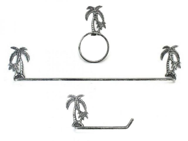 Wholesale Antique Silver Cast Iron Palm Tree Bathroom Set of 3