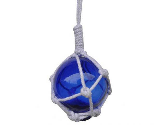 Blue Japanese Glass Ball Fishing Float With White Netting