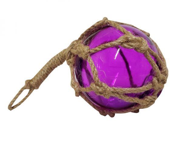 Wholesale Purple Japanese Glass Ball Fishing Float With Brown Netting  Decoration 4in - Beach Decor