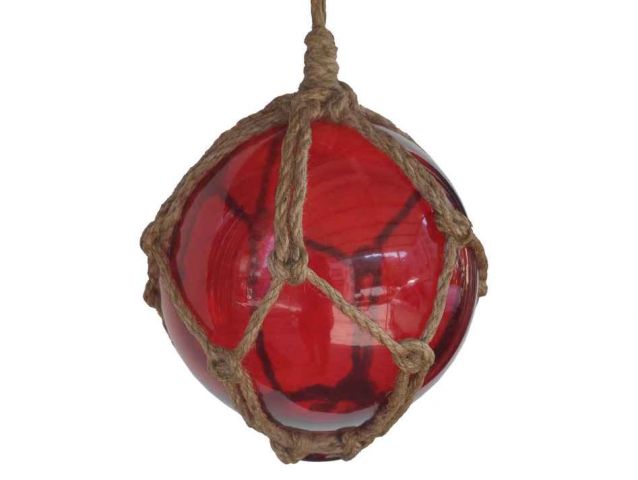 Red Japanese Glass Ball Fishing Float With Brown Netting
