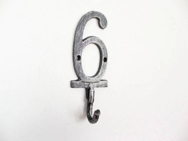 Rustic Silver Cast Iron Number 6 Wall Hook 6" - Metal Wall ...