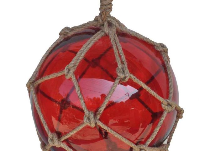 Red Japanese Glass Ball Fishing Float With Brown Netting Decoration 12in -  Hampton Iron Works
