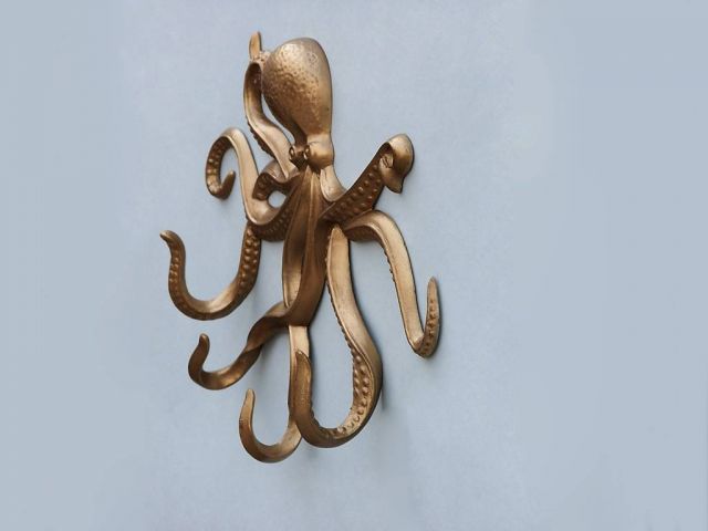 Antique Brass Octopus Hand Towel Holder 10