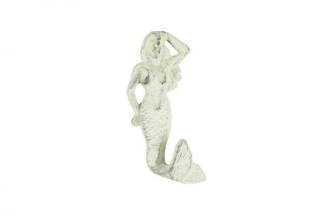 Wholesale Whitewashed Cast Iron Mermaid Hook 6in - Cast Iron Decor