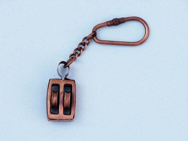 Wholesale Antique Copper Pulley Key Chain 5in - Hampton Nautical