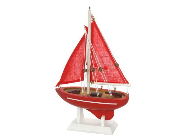 Wooden Red Sea Model Sailboat 9" - Decorative Sailboat 