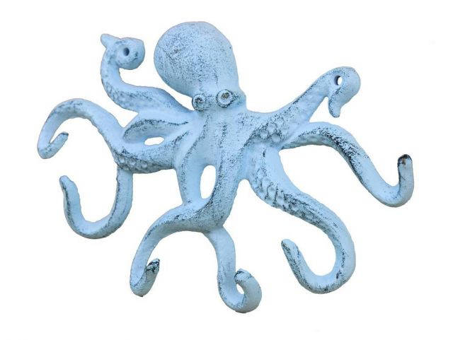 Wholesale Rustic Dark Blue Whitewashed Cast Iron Octopus Hook 11in