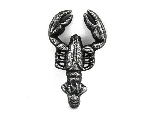 Wholesale Antique Silver Cast Iron Decorative Wall Mounted Lobster Hook 5in  - Hampton Nautical