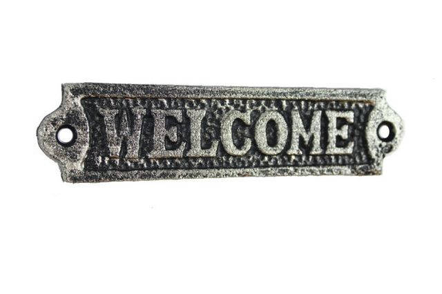 Wholesale Rustic Silver Cast Iron Welcome Sign 6in - Cast Iron Decor