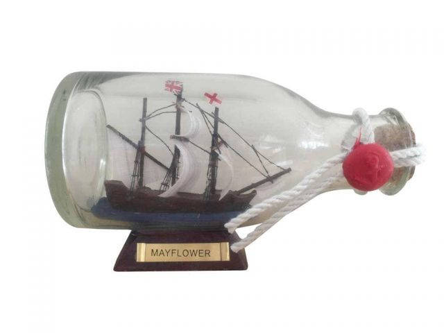 Wholesale Mayflower Model Ship in a Glass Bottle 5in - Hampton Nautical