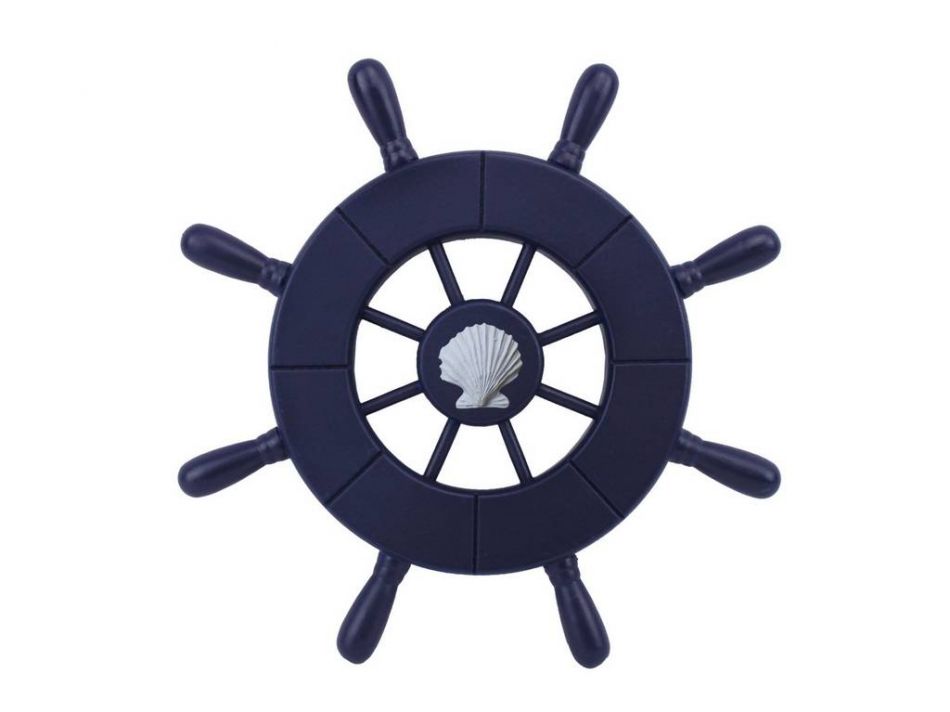 Buy Dark Blue Decorative Ship Wheel With Seashell 9in - Nautical Decor