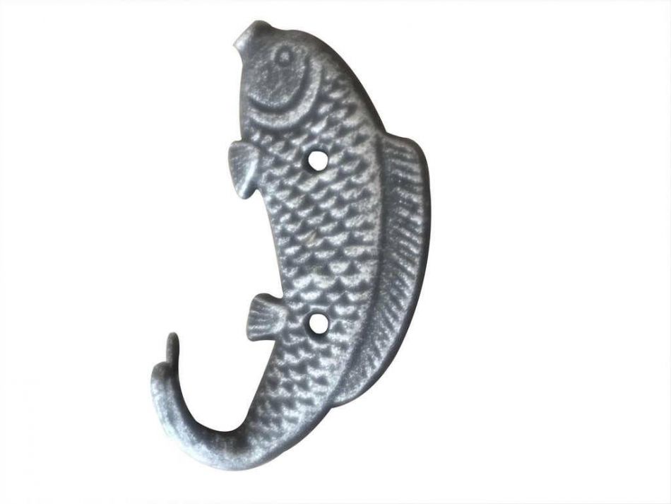 Buy Antique Silver Cast Iron Wall Mounted Fish Hook 5 Inch - Sea