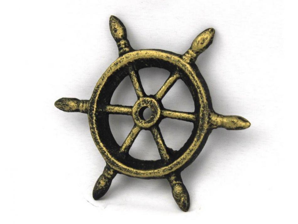 Buy Antique Gold Cast Iron Ship Wheel Decorative Paperweight 4in ...